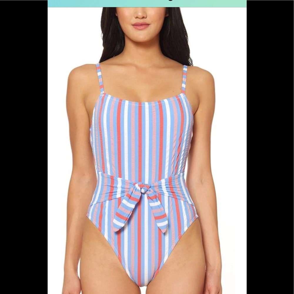 Jessica Simpson one piece swimsuit multi color striped with bow